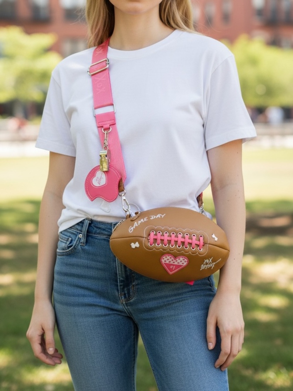 Betsey Johnson Kitsch Tackle Me Brown Football Game Sling Cross Body Purse Bag